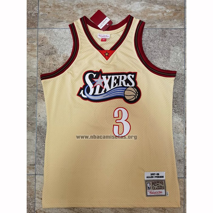 Camiseta Philadelphia 76ers Allen Iverson NO 3 Mitchell & Ness 1997-98 Oro